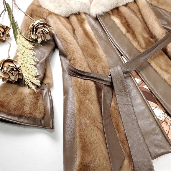 Sedran Furs Vintage Mink Leather Belted Fur Coat Combo - Picture 16 of 16